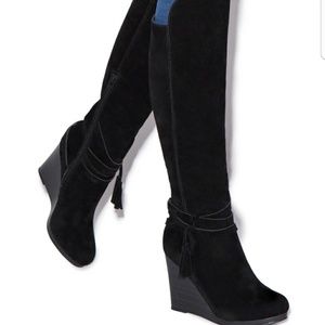 Black wedge tall boots