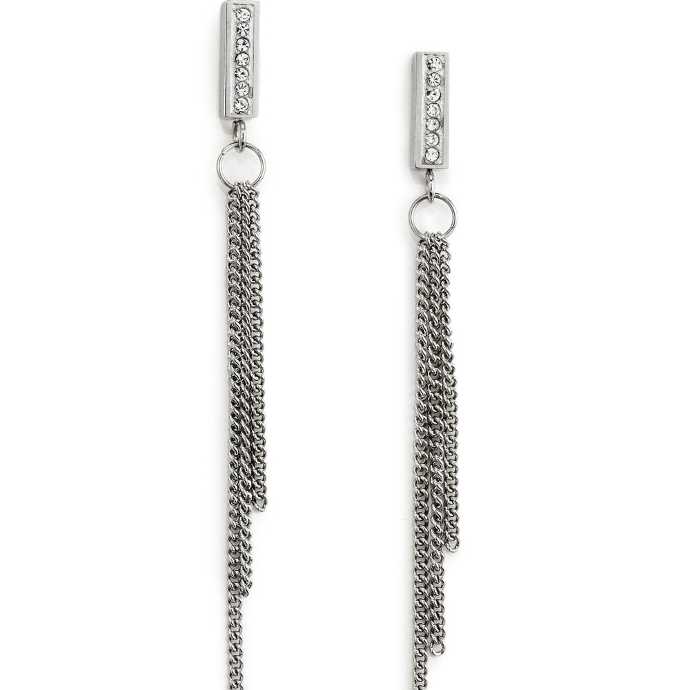 Michael Kors Silver Tone Pave Bar Chain Earrings