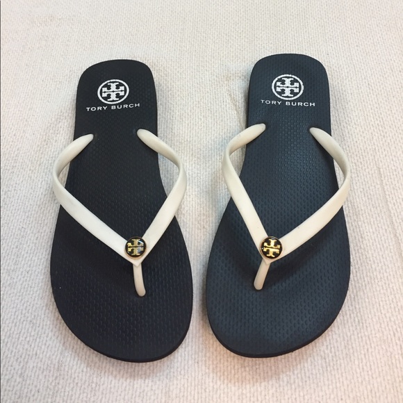 Tory Burch Shoes - Tory Burch black and ivory flip flops