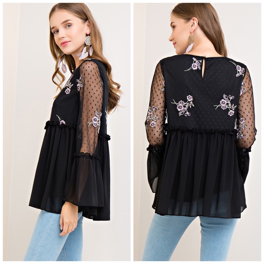 LAST 1!!  Fab Lilac Embroidery Mesh Overlay top🌸 - Picture 4 of 5