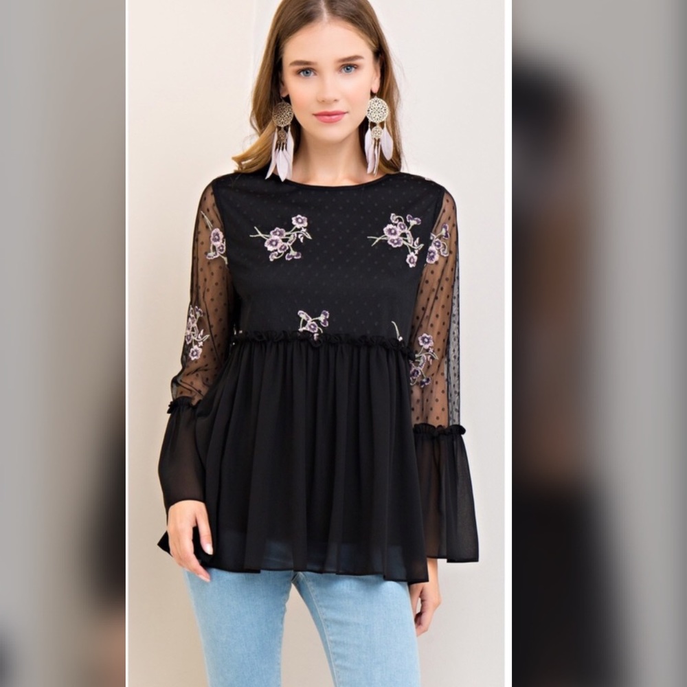 LAST 1!!  Fab Lilac Embroidery Mesh Overlay top🌸 - Picture 2 of 5