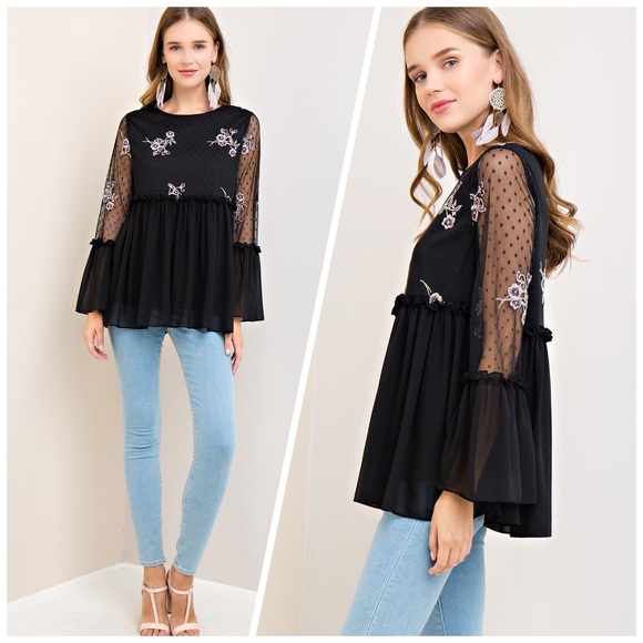 LAST 1!!  Fab Lilac Embroidery Mesh Overlay top🌸 - Picture 3 of 5