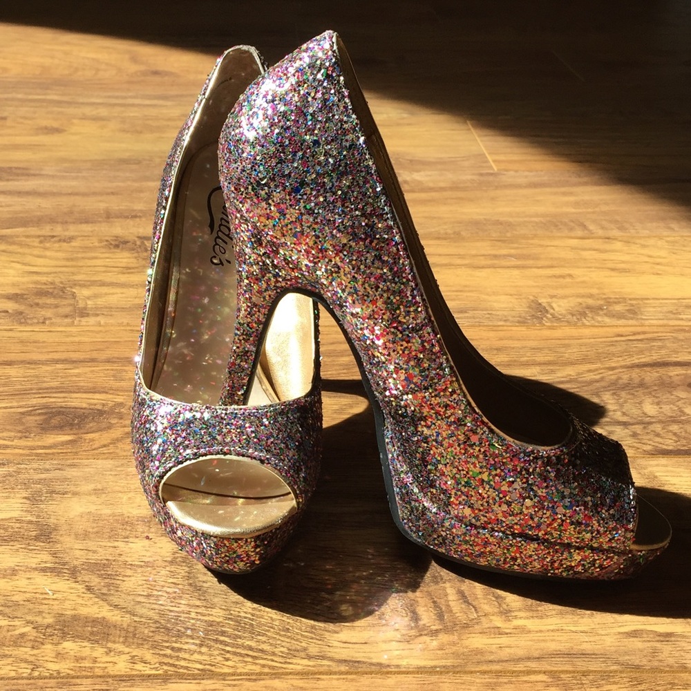 Candie’s multi color glitter heels
