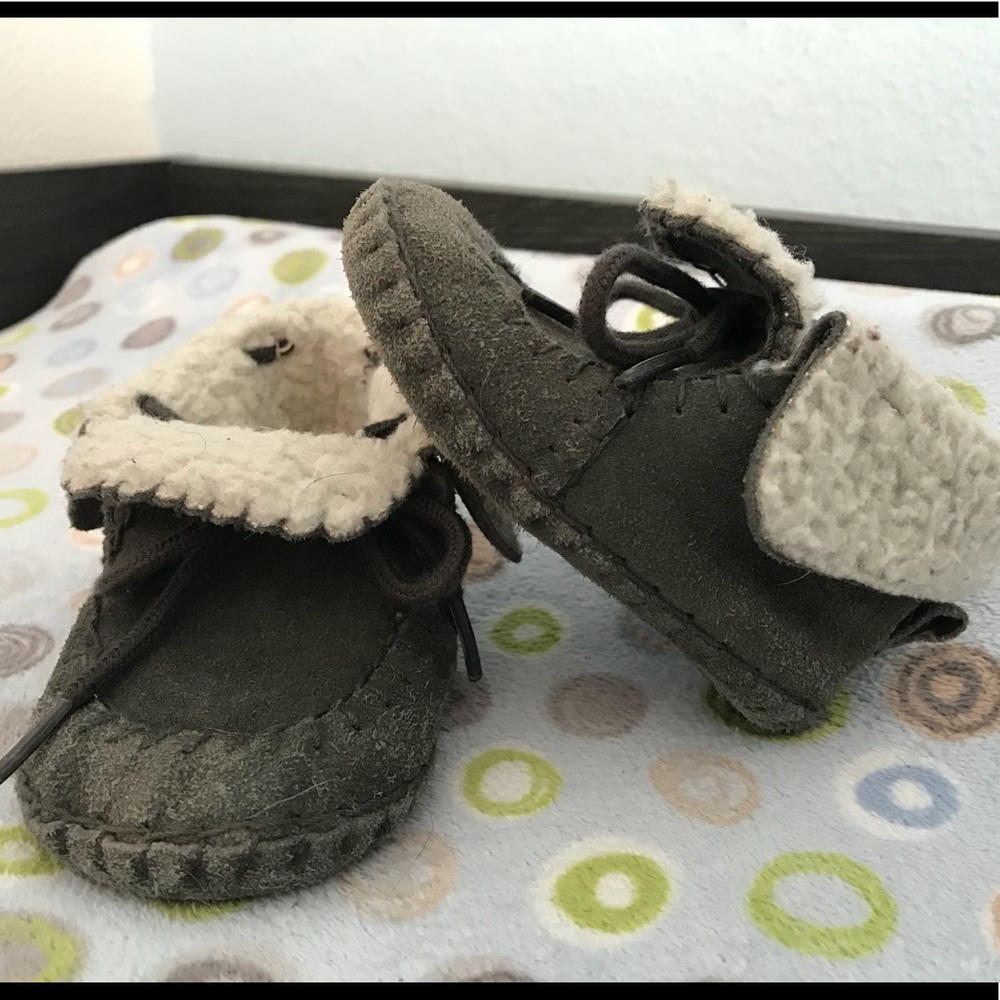 Leather Moccasins Baby Boy Sz 3 Gray