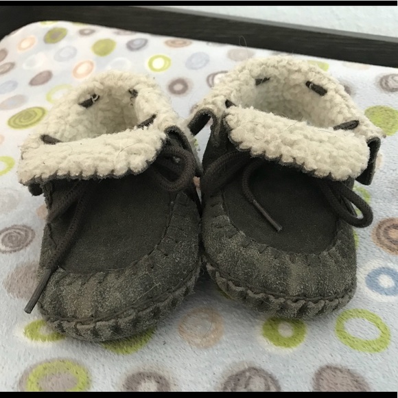 Leather Moccasins Baby Boy Sz 3 Gray - Picture 2 of 5