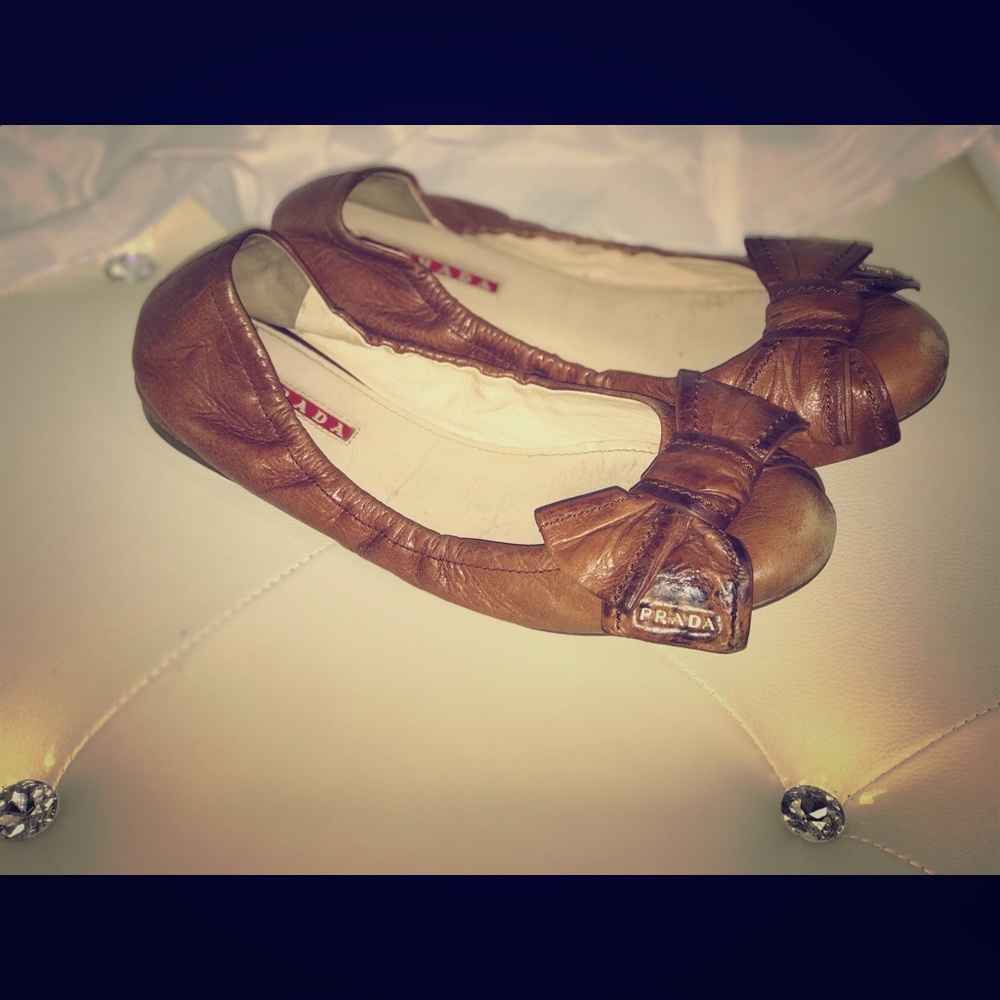 Authentic Brown Leather Prada Flats