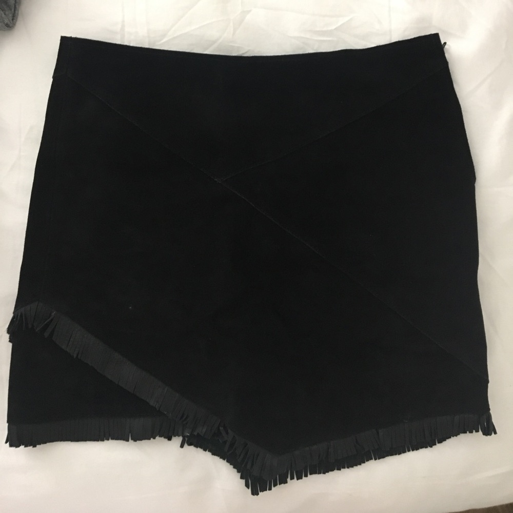 Maje black suede skirt with fringe