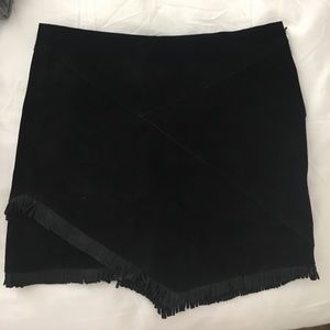 Maje black suede skirt with fringe