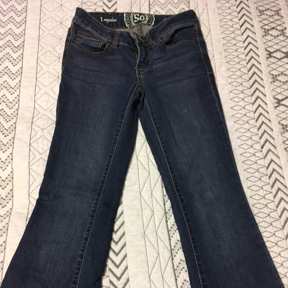 SO jeans 2 pair size 1 regular length.