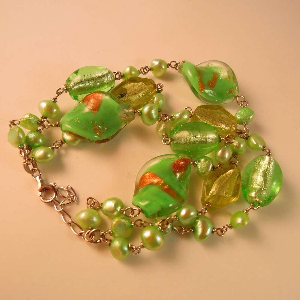 NNT STERLING SILVER ITALIAN MURANO GLASS BRACELET
