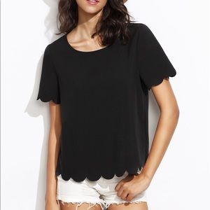 Black Scallop Hem Top