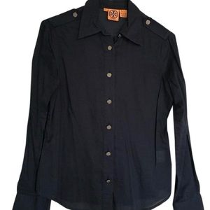 Navy Blue Tory Burch Silk button down blouse.