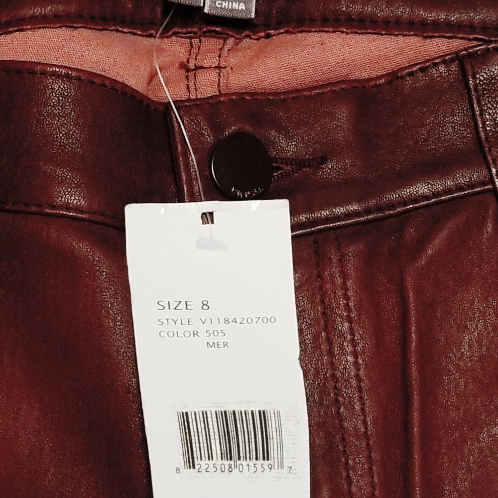 VINCE Zip Ankle Stretch-Leather Pants