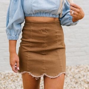 Camel Colored Frayed Scallop Skirt
