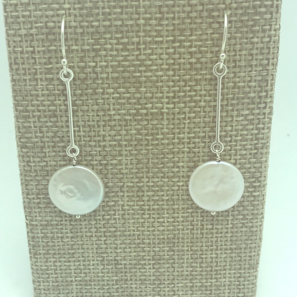 Freshwater pearl coin and sterling silver earrings