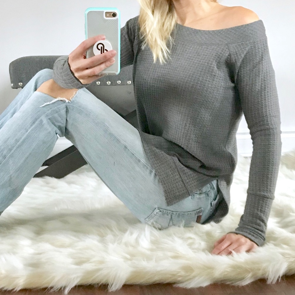 LAST 2! Waffle knit boat neck top - Picture 4 of 4