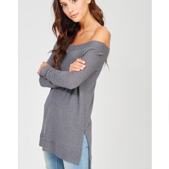 LAST 2! Waffle knit boat neck top - Picture 2 of 4