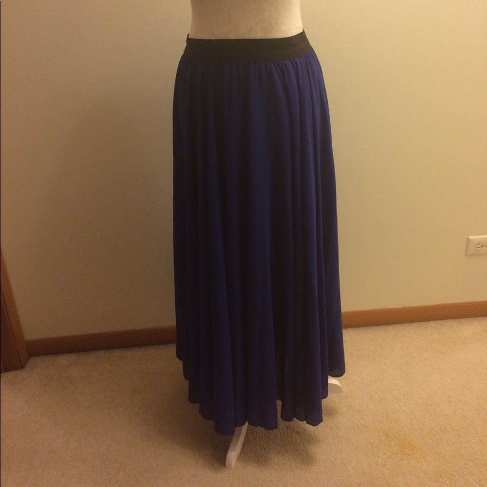 Large long blue lined skirt
