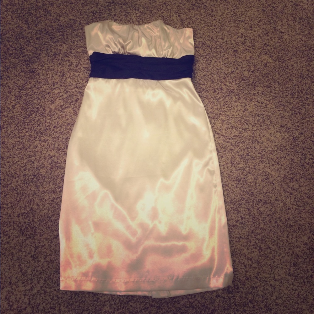 Strapless cream satin cocktail dress