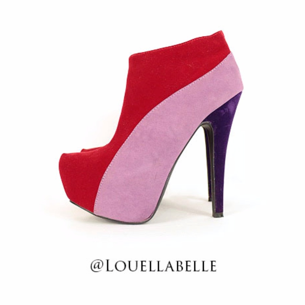 Qupid Velvet Bootie Red & Purple Beauties Size 6
