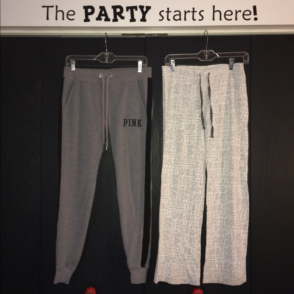 Pink sweatpants and Victoria Secret PJ pants