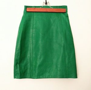 Vtg 80s/90s Lucky Green High Waist LEATHER SKIRT