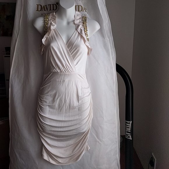 OU Dresses & Skirts - Cream Dress with Ruched Bottom