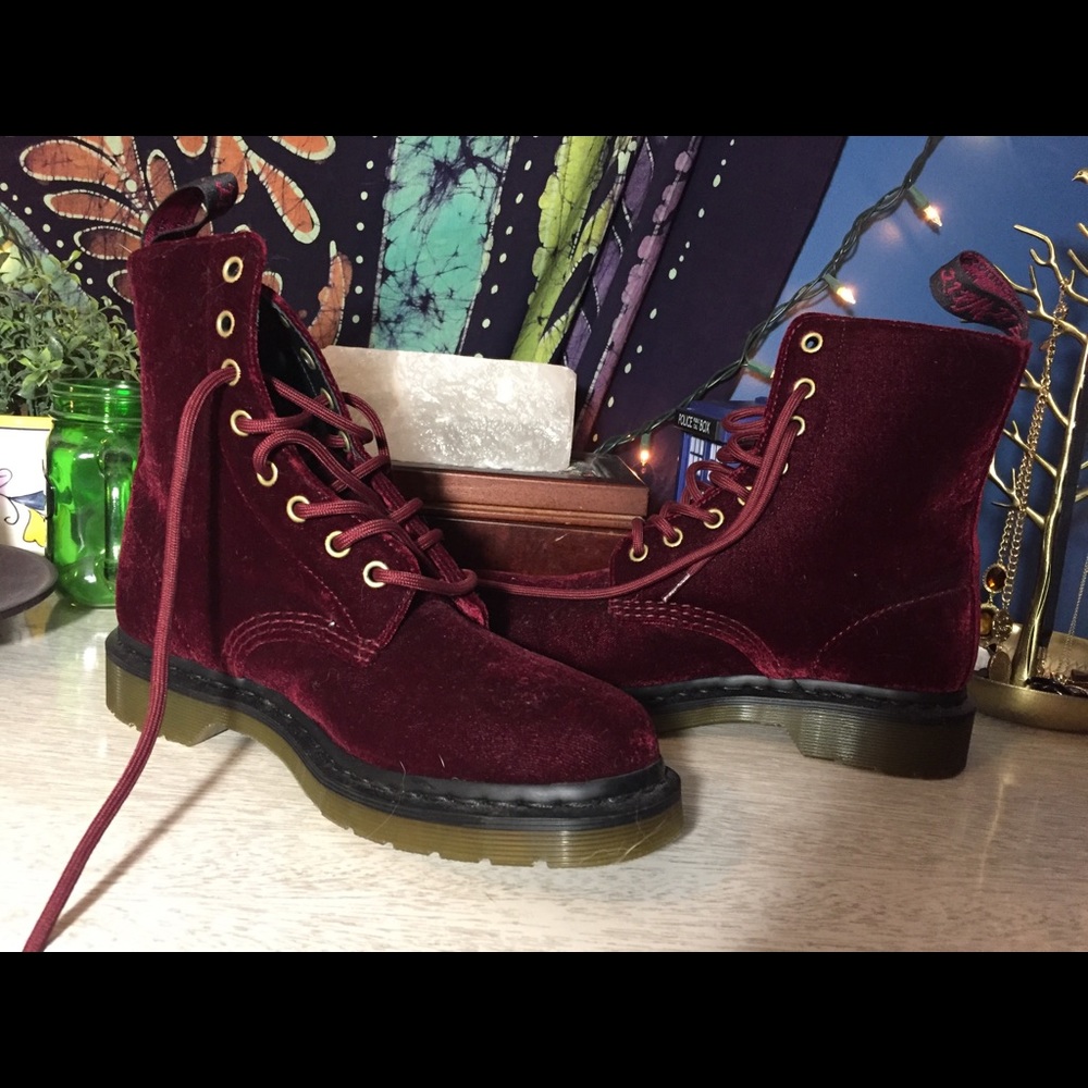 Red Cherry Velvet Doc Martins (not worn)