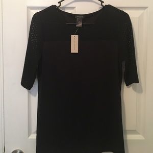 Ann Taylor Black Top with See Thru Detail