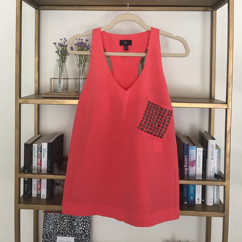AQUA Coral V-neck tank with Metal detailing