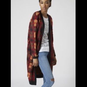 Topshop knitted midi brushed check cardigan Sz US4
