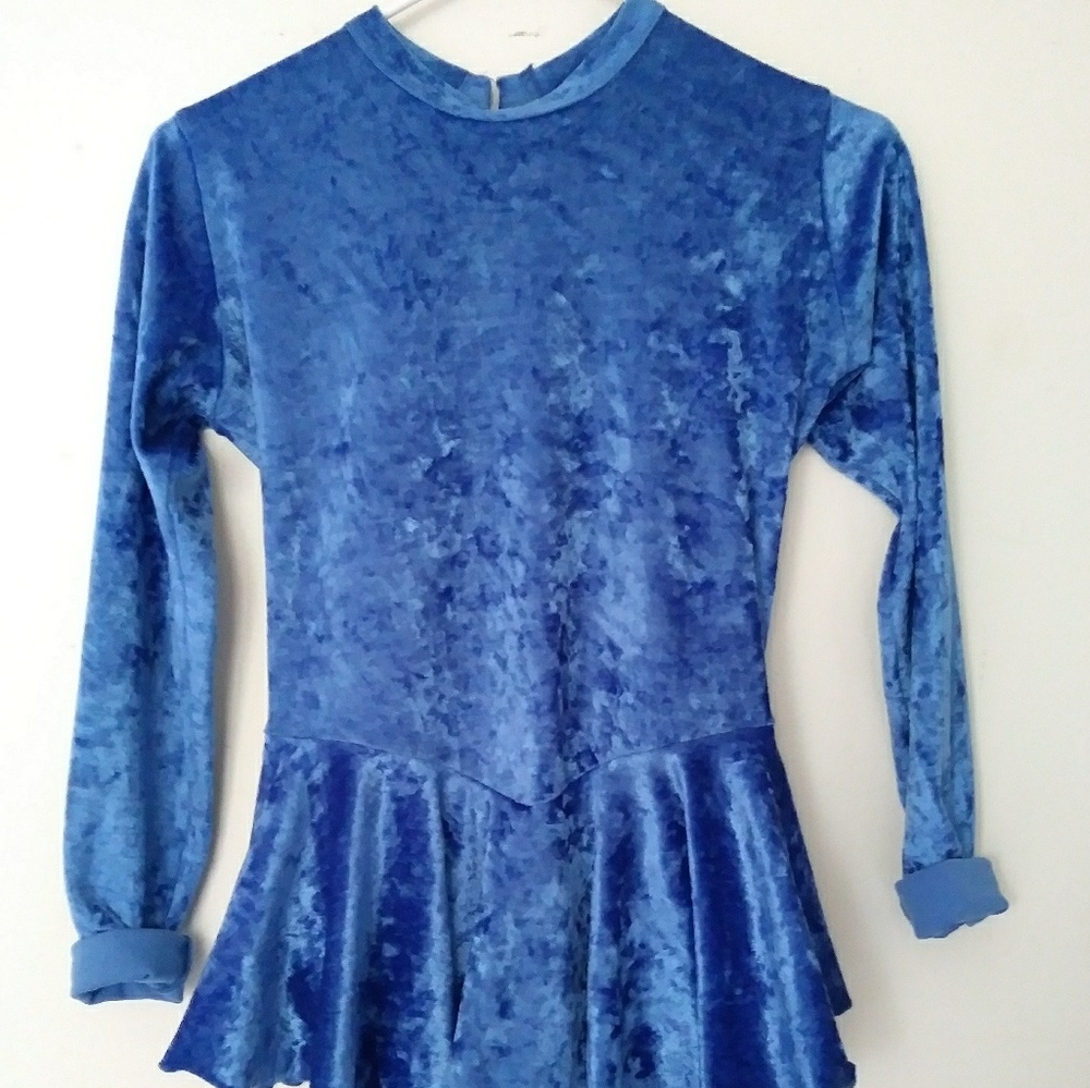 Vintage Sky Blue Velour Ruffled Peplum Leotard Sm