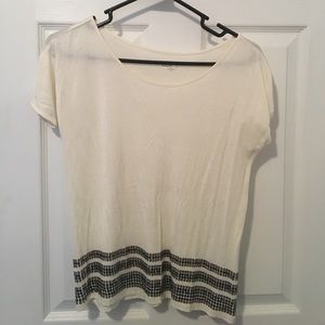Loft Outlet Cream Top with Black and Gold Sequin
