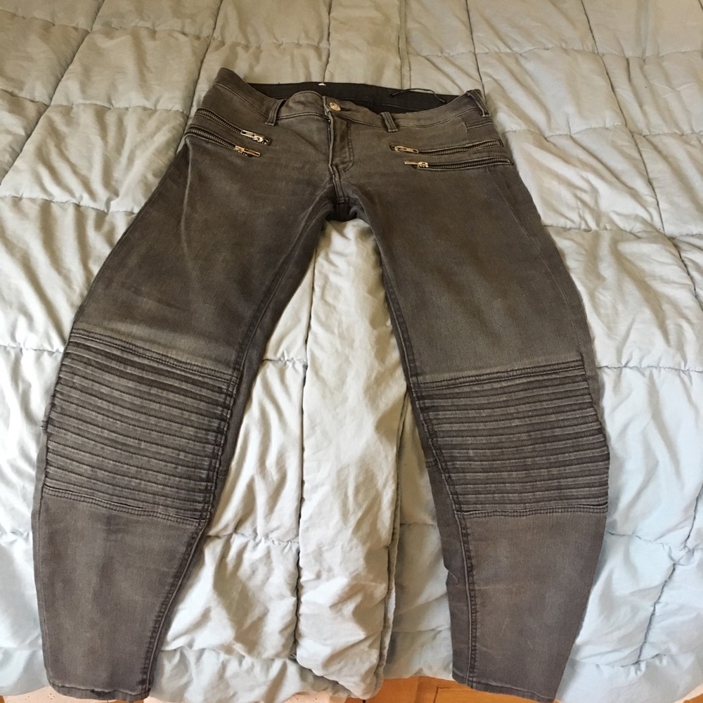 Zara Moto Jeans Grey denim with zippers