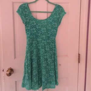 Teal short-sleeved floral dress