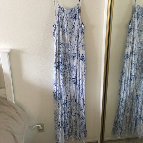 Marbled Blue and White Summer Maxi Dress - Picture 1 of 6