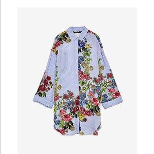 Zara Women's Printed Floral Tunic Shirt Dress