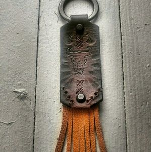 Southwest Cow Skull Leather Fringe Pendant