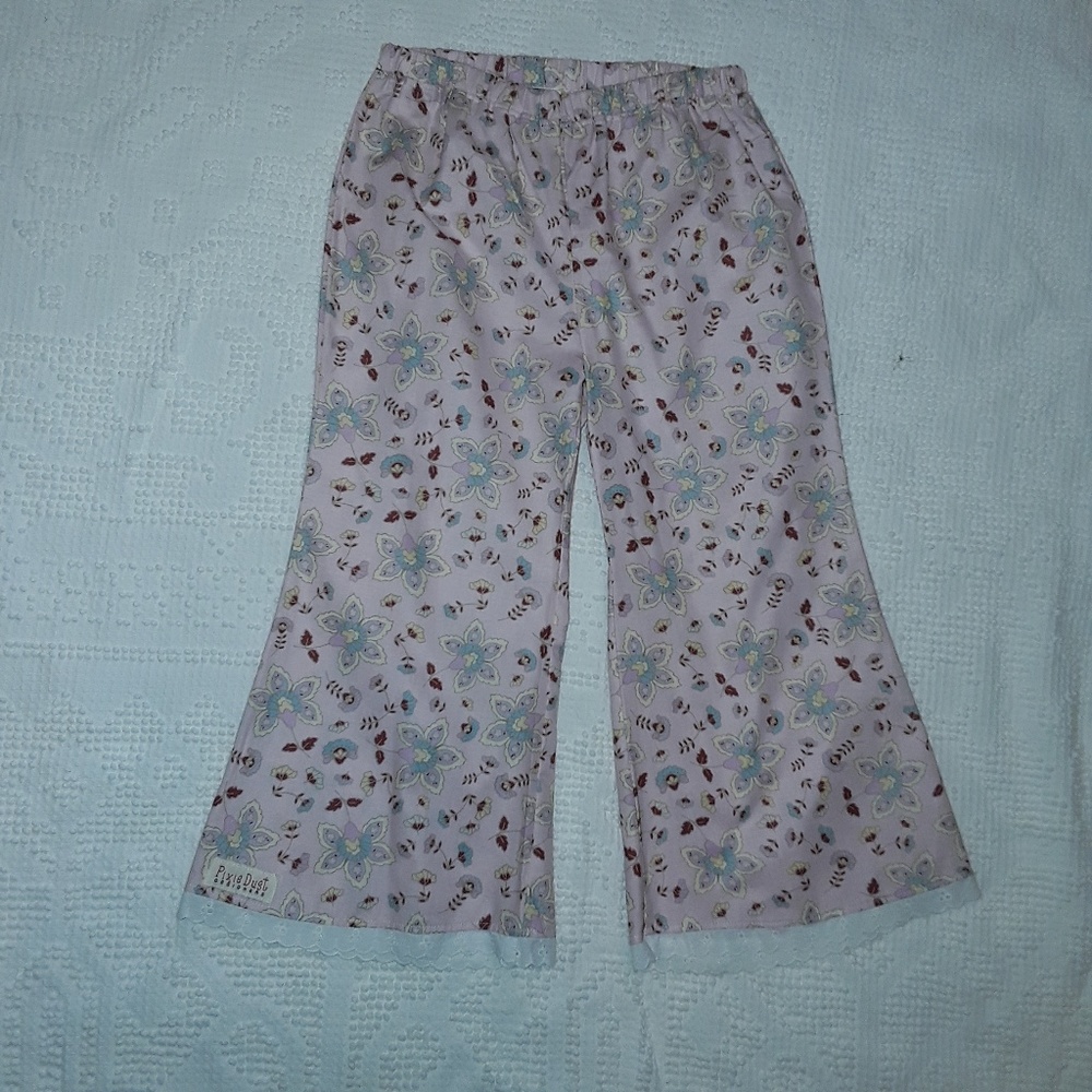 NWOT Pixie Dust Designs pink flower flared pants