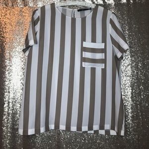 Zara Basic - Large Tan and White striped blouse