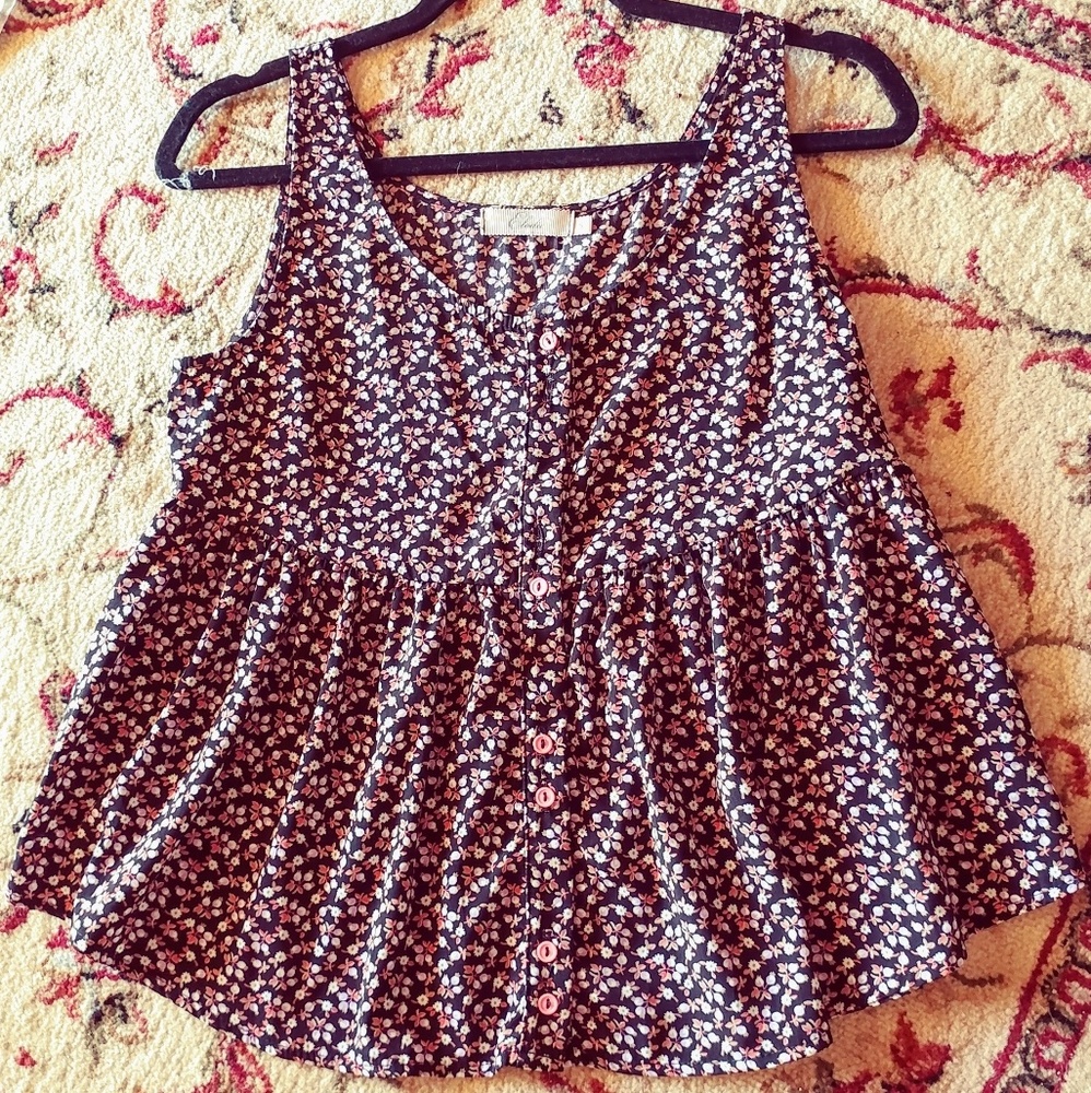 NWOT, Elodie, Black floral baby doll tank, S