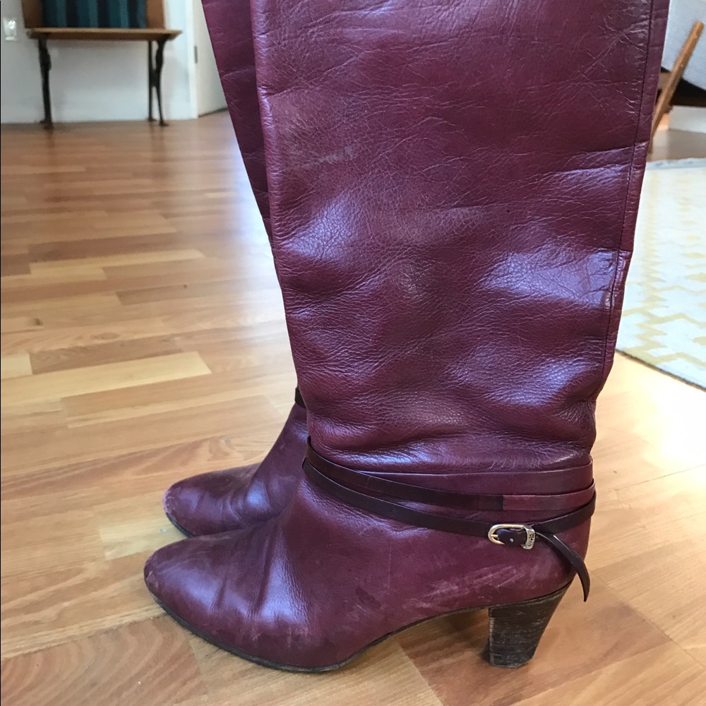 Vintage burgundy genuine leather boots