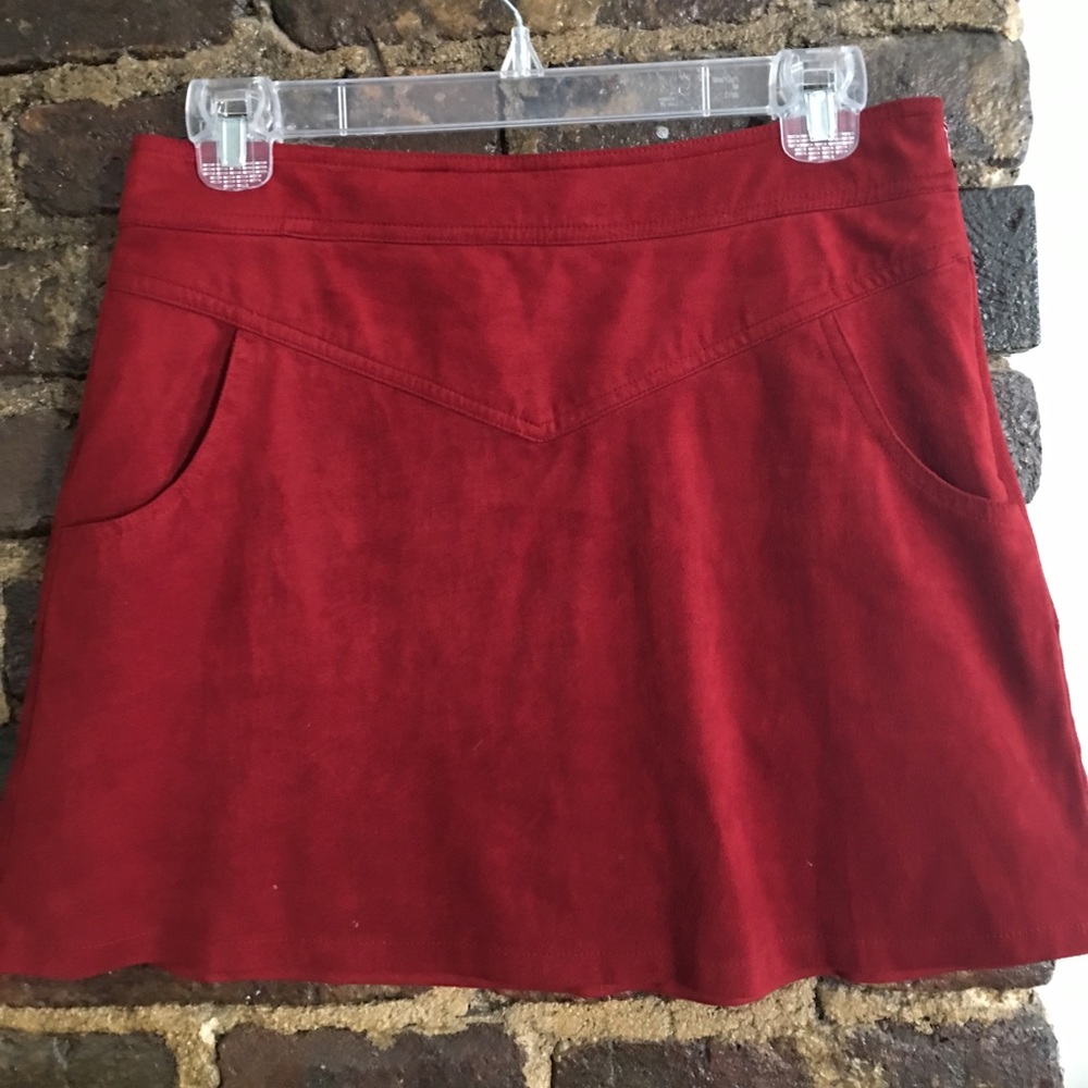 Red Suede Skirt With Pockets