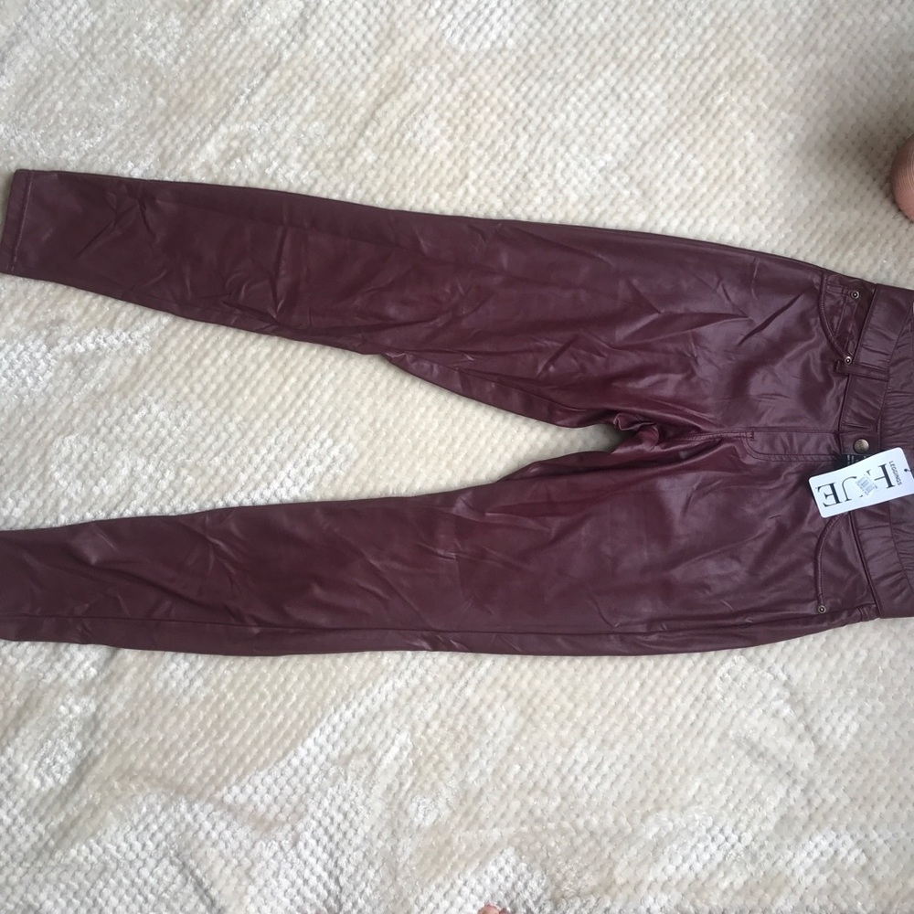 Red faux leather leggings