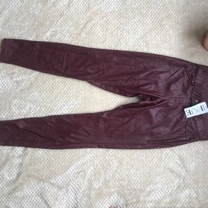 Red faux leather leggings