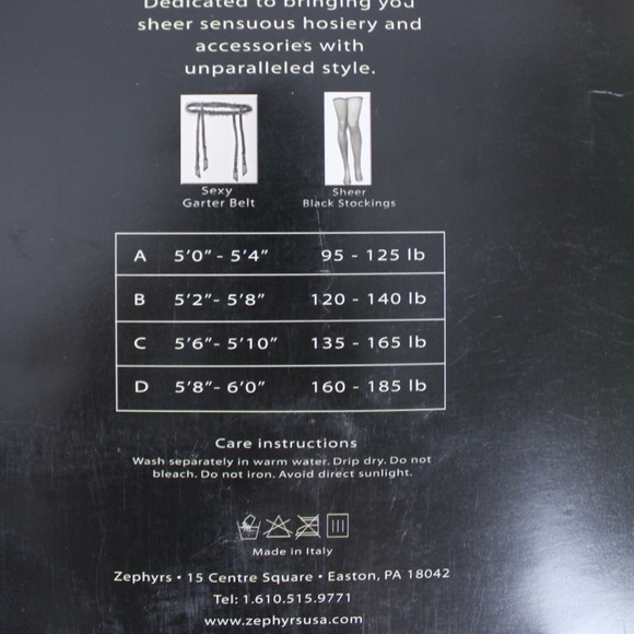 Zephyr Garter Belt & Stockings Made in Italy Black - Picture 6 of 8