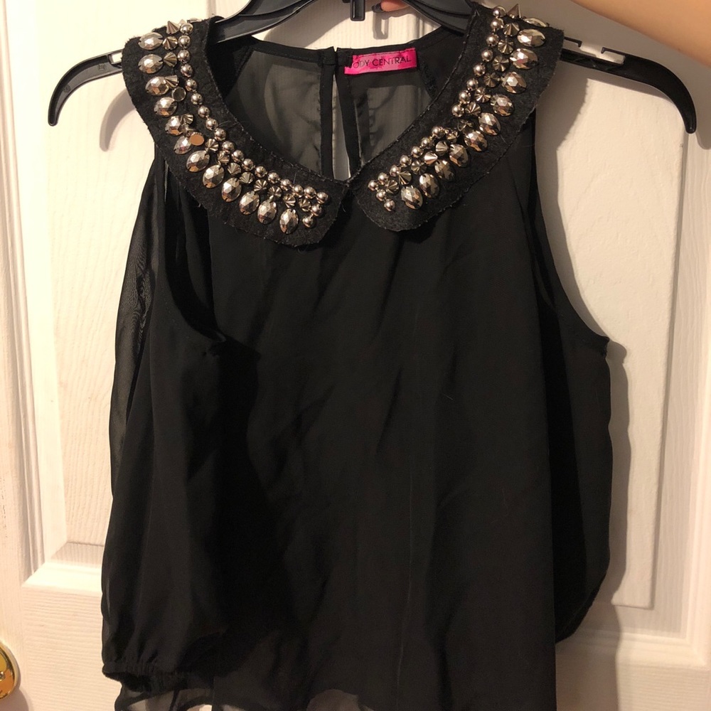 Spiked Black Peter Pan collared shirt