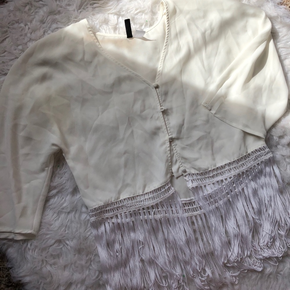 Cream White Fringe Top