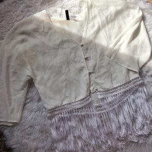 Cream White Fringe Top