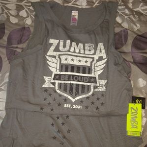 Zumba gray "Be Loud" layered tank, size small